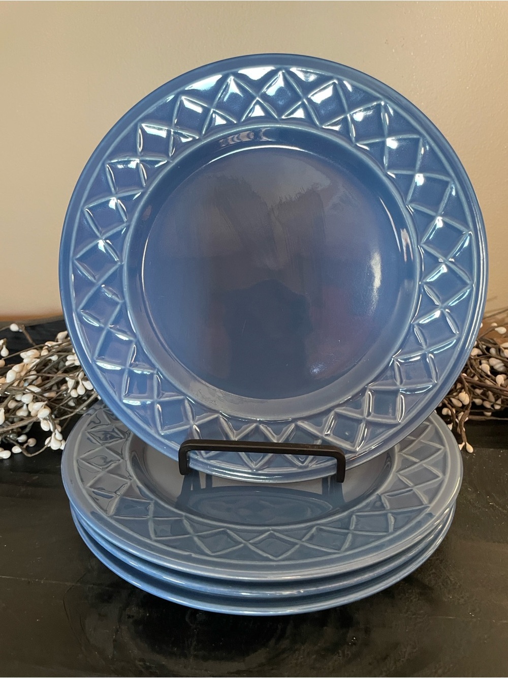 LIKE NEW Paula Deen Savannah Trellis Blue 8” Salad/Dessert Plates- Set of 4